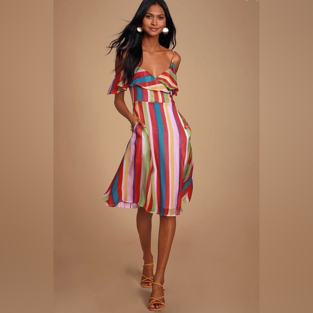 Lulu's Red and Blue Ruffled Slit Sundress